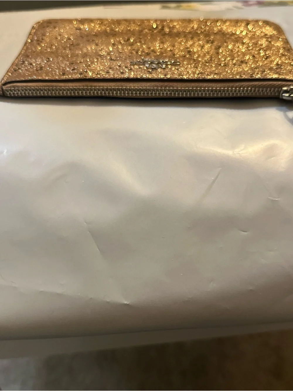 COACH Gold Glitter Zip Wristlet Pouch
